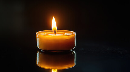 Glowing Candle in Smoky Darkness, Evoking Intrigue, A single, vibrant candle casts a warm glow against a backdrop of dark smoke and dramatic lighting.