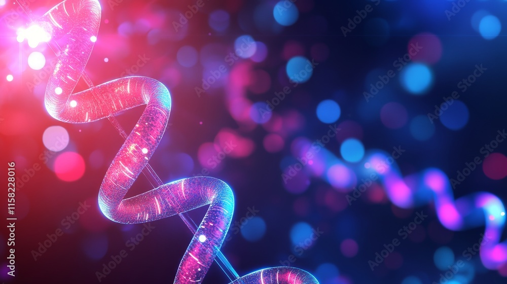 Poster vibrant dna helix with colorful bokeh background.