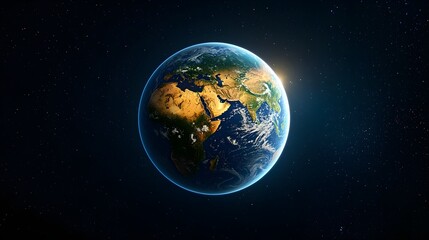 This image showcases a detailed view of planet Earth from space, set against a backdrop of a dark night sky sprinkled with stars.