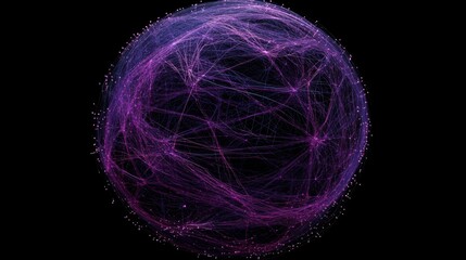 Futuristic Glowing Sphere with Digital Network Connections on Black Background