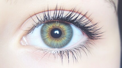 Close-Up of Beautiful Green and Brown Eye with Long Lashes and Soft Skin