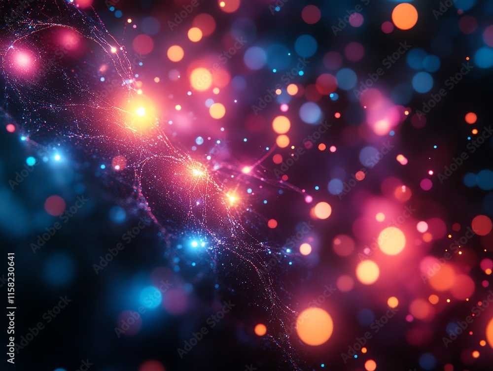 Aufkleber a vibrant cosmic scene with glowing orbs and intricate light patterns.