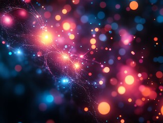 Fototapeta premium A vibrant cosmic scene with glowing orbs and intricate light patterns.