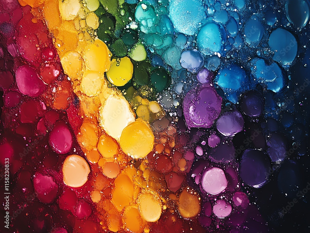 Poster colorful abstract image featuring vibrant bubbles in a gradient of hues.