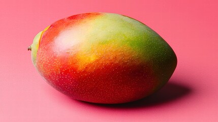 Half a mango with its golden interior exposed, placed beside its outer peel, trendy color background, ample copy space,