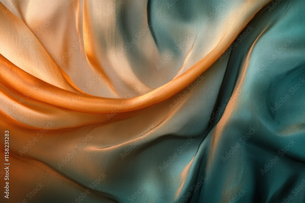 Poster luxurious silk fabric in smooth waves showcases vibrant colors and an elegant texture, perfect for s