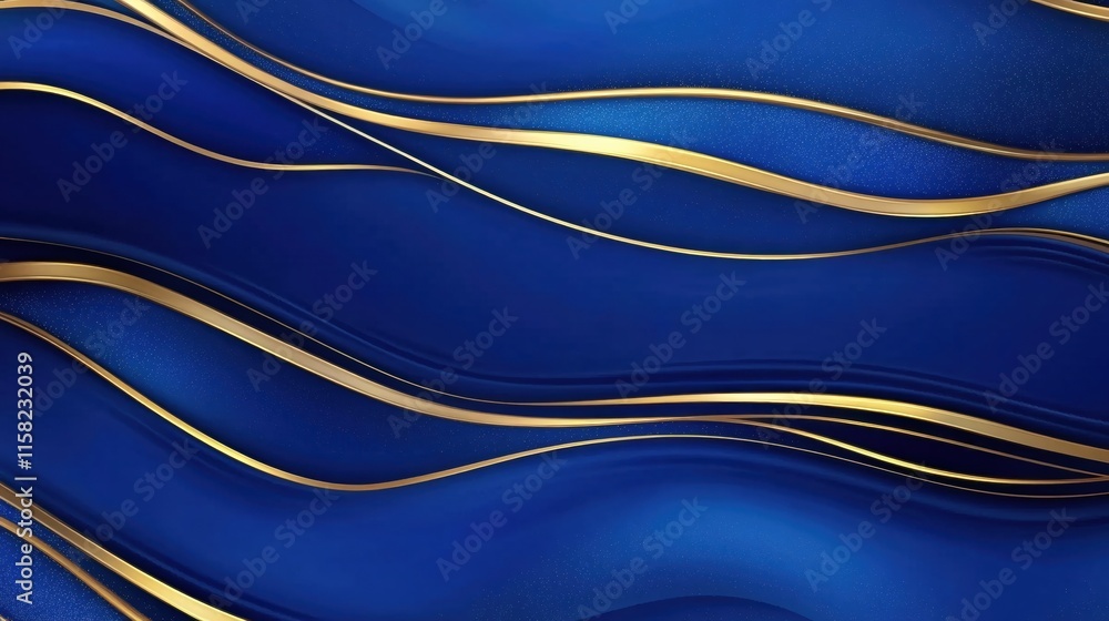 Poster elegant blue waves with golden lines creating a luxurious background design