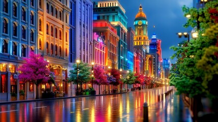 Vibrant City Scene with Soft Focus and Lights