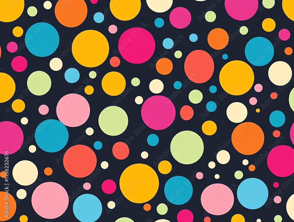 Poster A vibrant pattern of colorful circles on a dark background, ideal for graphic design projects.