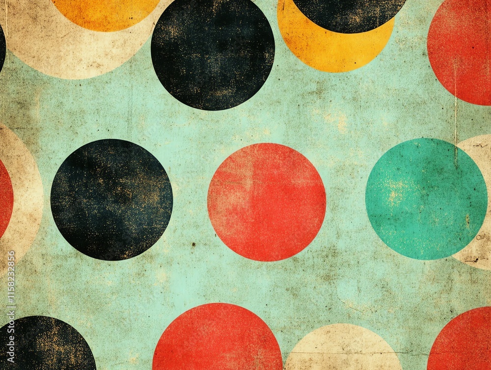 Poster A vintage-style pattern featuring colorful circles on a textured background.
