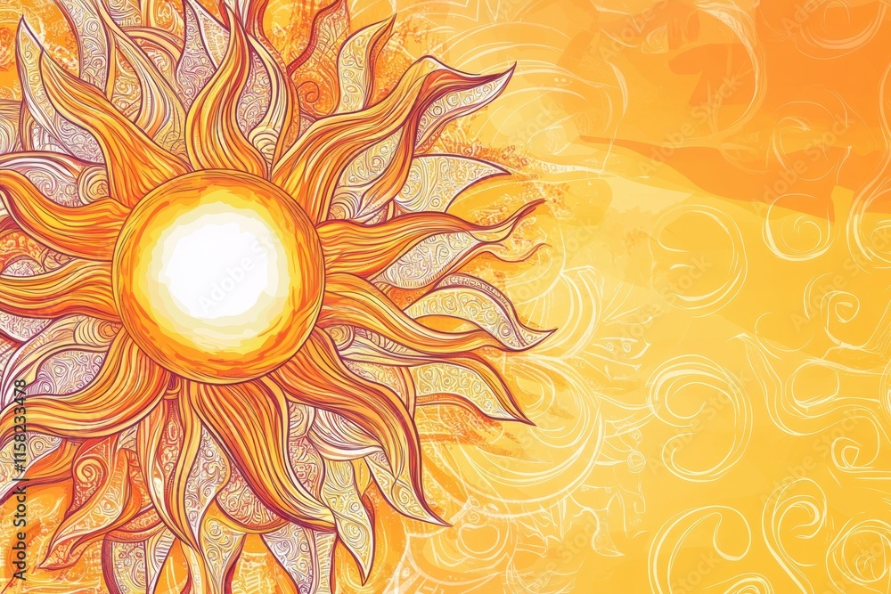 Aufkleber bright doodle sun with pancake rays radiating warmth on a vibrant yellow background during a cheerfu