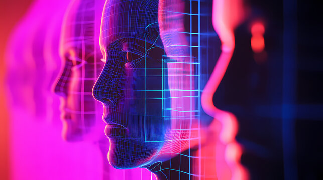 Face recognition system scanning masked individuals, ai obfuscation, privacy in public, 3d illustration. Obfuscate. Illustration