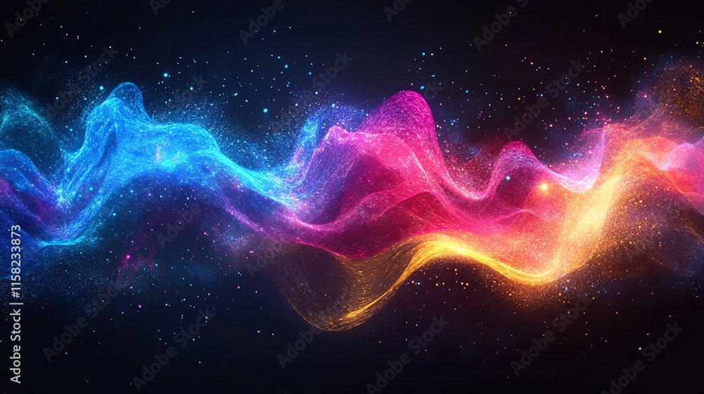 Aufkleber a vibrant abstract wave of colors representing energy and movement in a cosmic setting.