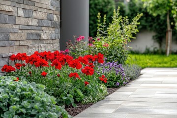 Garden with Red and Purple Flowers