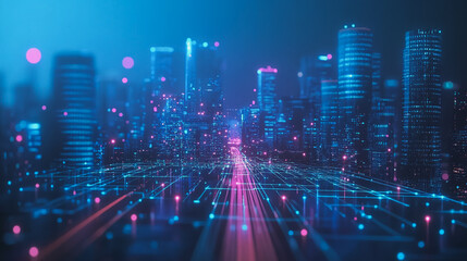 Obraz premium Smart Innovation city with connection cyber security network reciprocity over the night cityscape future wireless digital city and social media networking systems that connects people in the city