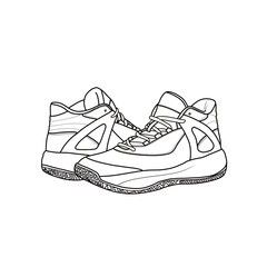 Template vector basketball shoe non-slip for men and women, high-top sneaker, suitable for your custom basketball shoes. Outline vector doodle illustration, front, side, and bottom view. 