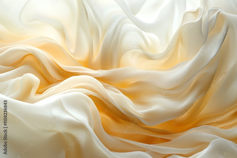 Poster abstract flowing fabric in soft cream and orange hues creates a serene and elegant atmosphere.