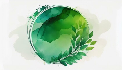 Illustration of an abstract green circle painted in watercolor