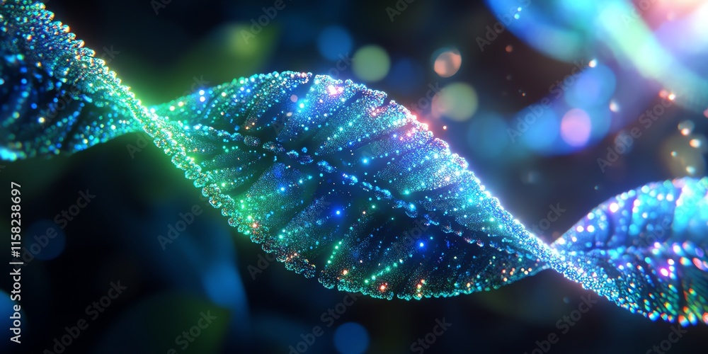 Poster a vibrant, abstract representation of leaves adorned with sparkling droplets of light.
