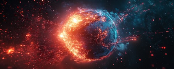 Obraz premium Cyber technology and global data transfer, Earth with glowing network connections, highspeed information flow, global connectivity, digital world, AIpowered visualization