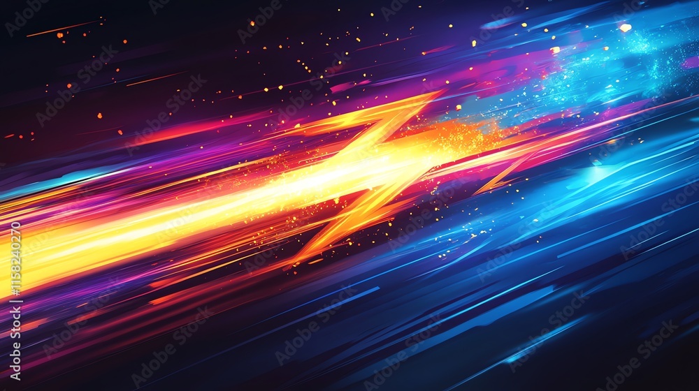 Poster Vibrant abstract design with dynamic lines and bursts of color, suggesting speed and energy.
