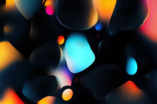 Abstract digital composition with fluid shapes and vibrant neon colors