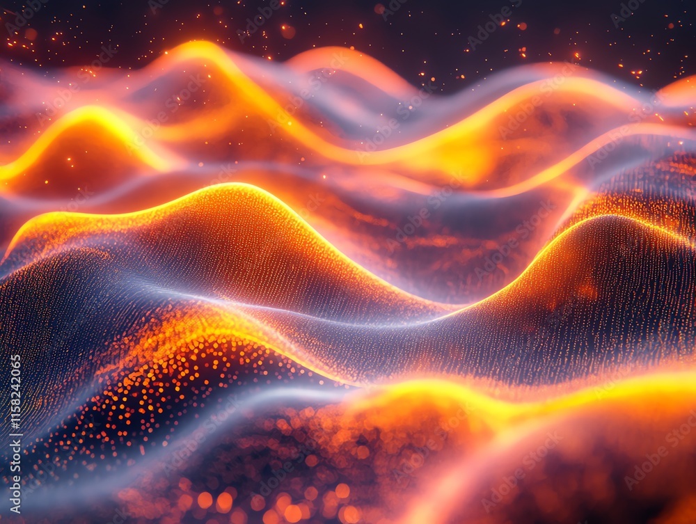 Poster Abstract waves of light create a dynamic, glowing landscape with a sense of movement.