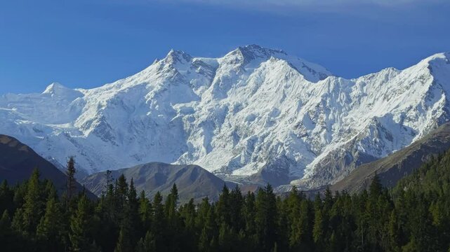 Tight Shot of Iconic Nanga Parbat Mountain. Beautiful Sunny Summer Day. Pakistan