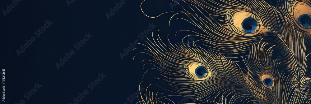 Leinwandbilder Elegant line art of peacock feathers design with ample copy space for creative mock up projects. Generative AI