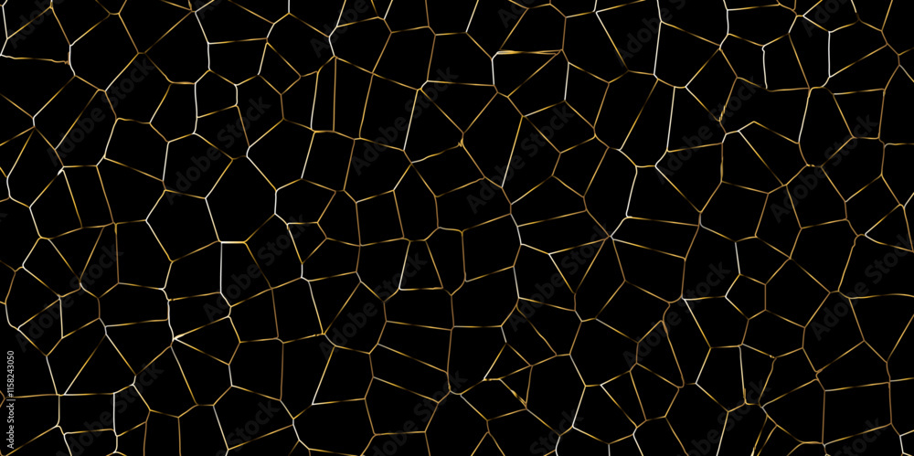 Aufkleber Abstract dark background of polygons in light golden gradient colors .Abstract mosaic background of triangle plates in black colors Geometric backlight decorative background for creative projects.