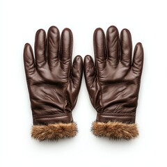 Stylish brown leather gloves with plush fur trim, perfect for keeping hands warm in cold weather.