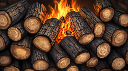 Wood that burns in a stove or fireplace to provide warmth and a homely ambiance. Fernwood. Illustration