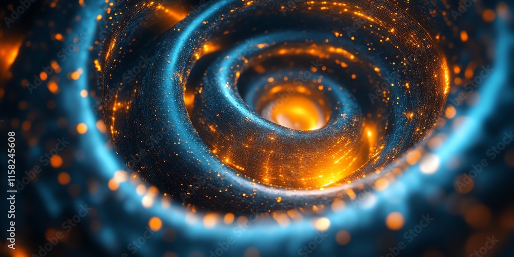 Poster a swirling cosmic vortex with glowing particles, evoking a sense of depth and mystery.