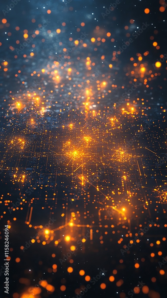 Aufkleber A digital representation of interconnected nodes and glowing particles in a cosmic-like space.