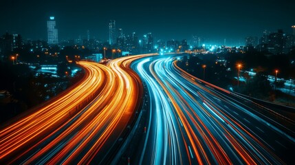 Night City Highway Light Trails Cityscape