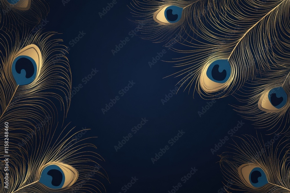 Fototapete elegant line art design featuring peacock feathers suitable for mock up and creative projects with a