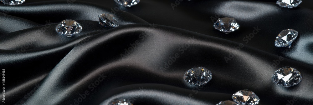 Aufkleber sparkling large diamonds scattered across luxurious black satin fabric with ample space for text. ge