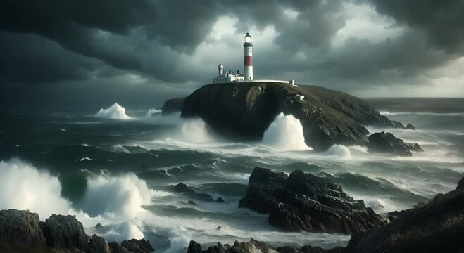 Storm over sea and mercusuar dark sky