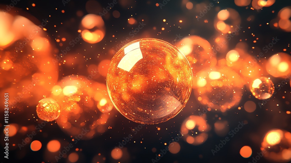 Poster a vibrant abstract representation of glowing bubbles in a dark background.