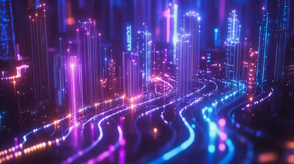 Fototapeta premium Smart Innovation city with connection cyber security network reciprocity over the night cityscape future wireless digital city and social media networking systems that connects people in the city