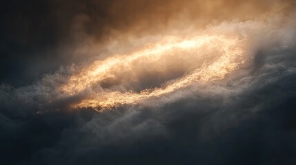 Obraz premium A dramatic cloud formation illuminated by light, resembling a glowing ring in the sky.
