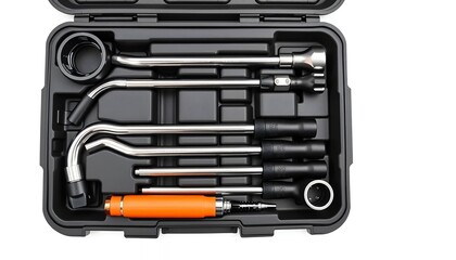 Fototapeta premium Curved Steel Tools in Black Case - a Precise and Functional Kit