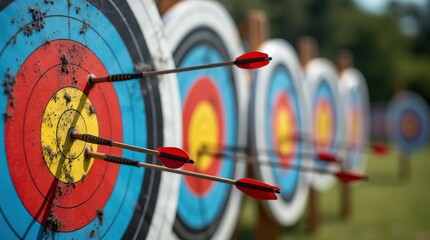 Close-Up of Arrows Embedded in Outdoor Archery Targets