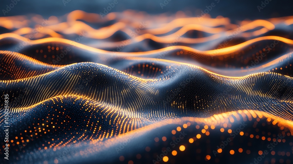 Aufkleber Abstract representation of flowing waves with glowing particles, suggesting data or energy flow.