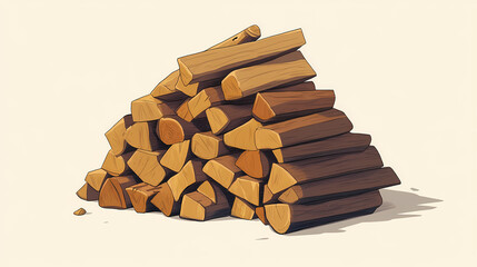 Minimalist stacked firewood preparation for winter. Fernwood. Illustration