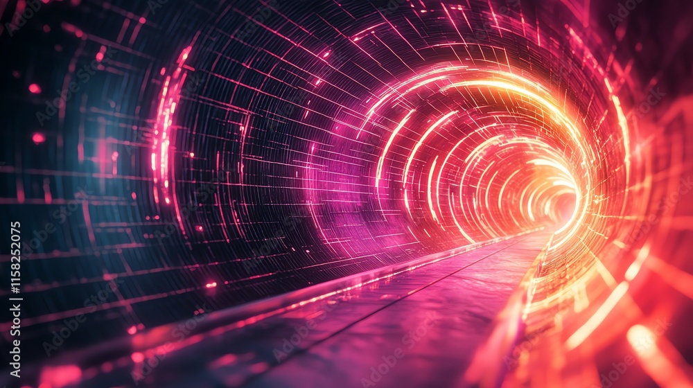 Aufkleber a vibrant, futuristic tunnel with glowing patterns, suggesting motion and technology.