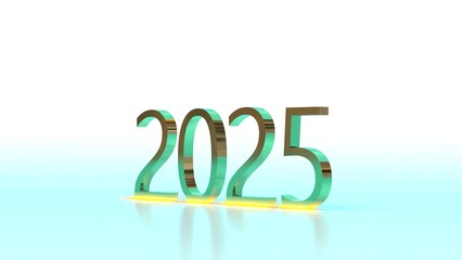 Modern metallic gold and turquoise 2025 numbers with soft glow effect on white gradient background and reflective surface
