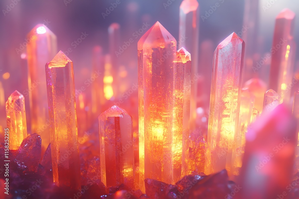 Aufkleber a vibrant display of glowing crystals in various shapes and sizes.