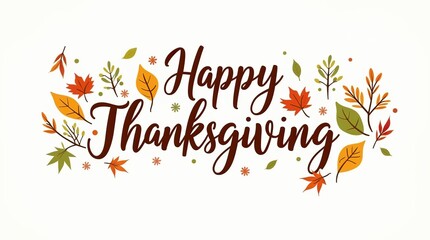 Festive Thanksgiving Illustration Featuring Autumn Leaves and Elegant Typography Design