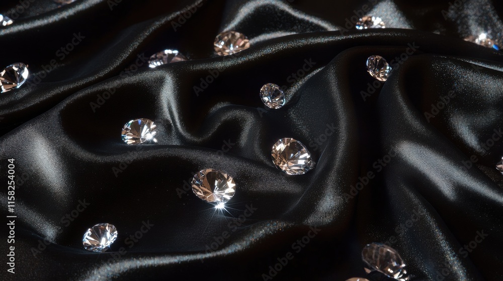 Fototapete sparkling diamonds on luxurious black fabric with ample mock up space for elegant text placement. ge